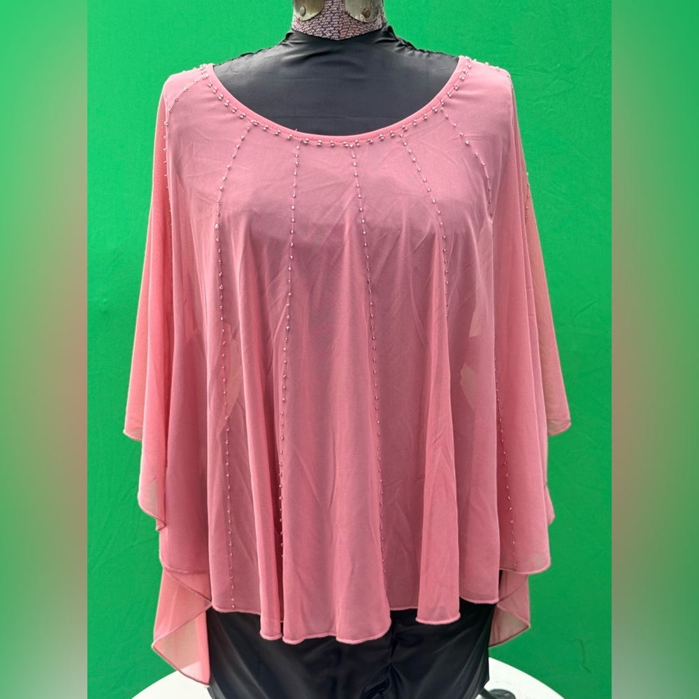 Maurices Sheer Pink Chiffon Beaded Poncho Top - Capelet Coverup - OS